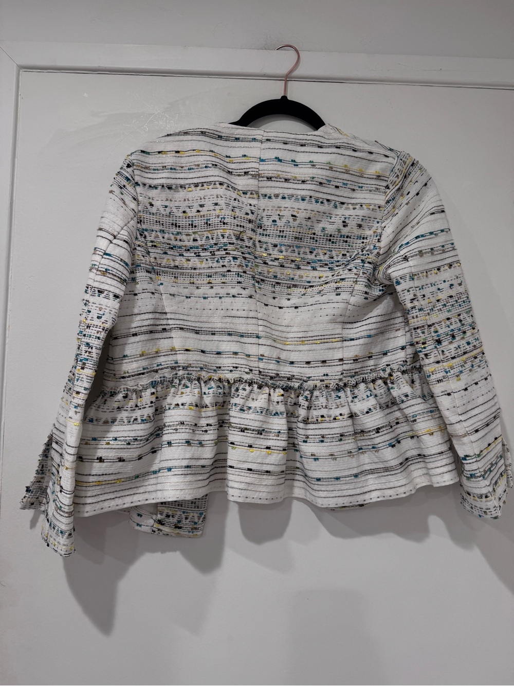 Zara Textured Peplum Jacket Blazer White Metallic Thread Open Front Size M - Picture 10 of 11